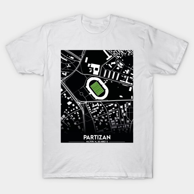 Partizan Stadium Map Design T-Shirt by TopFootballStadiums